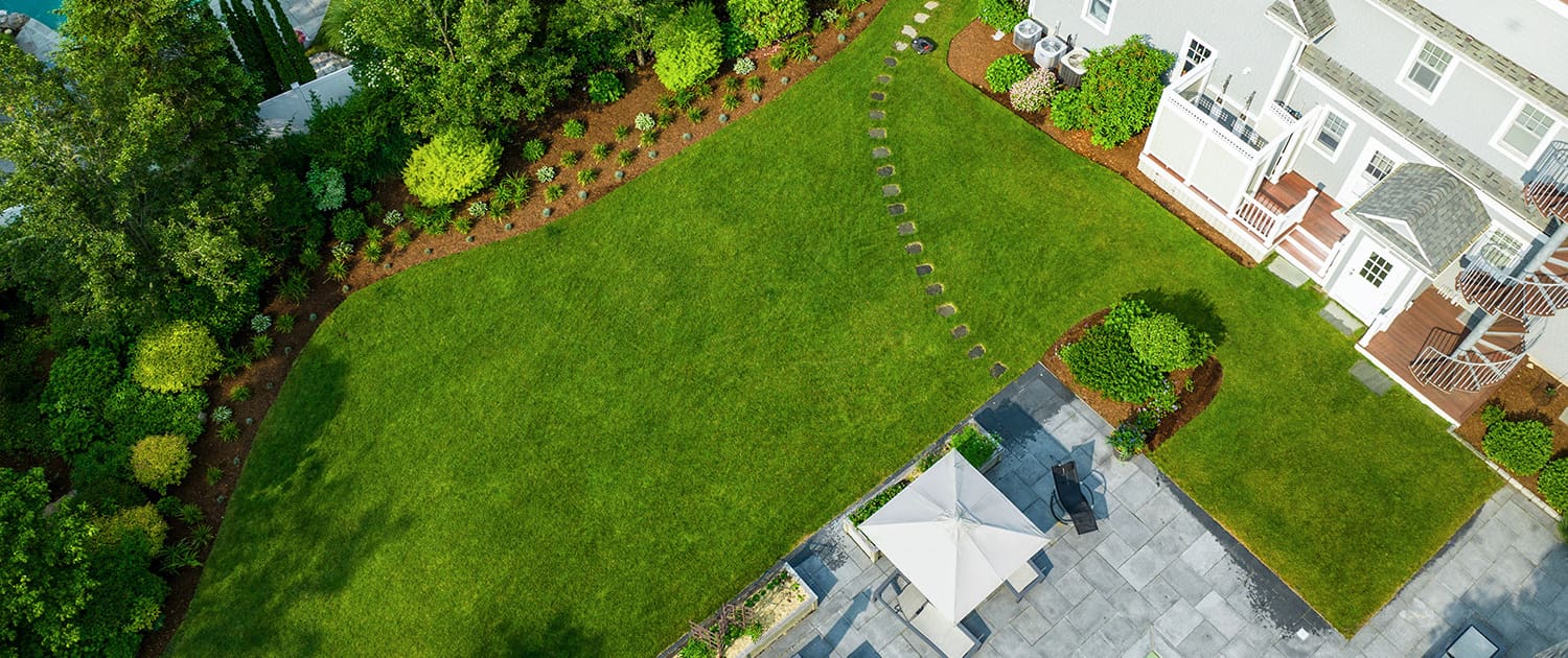 CMS Landscape An aerial view of a beautiful landscaping project built, designed, and maintained by CMS Landscape